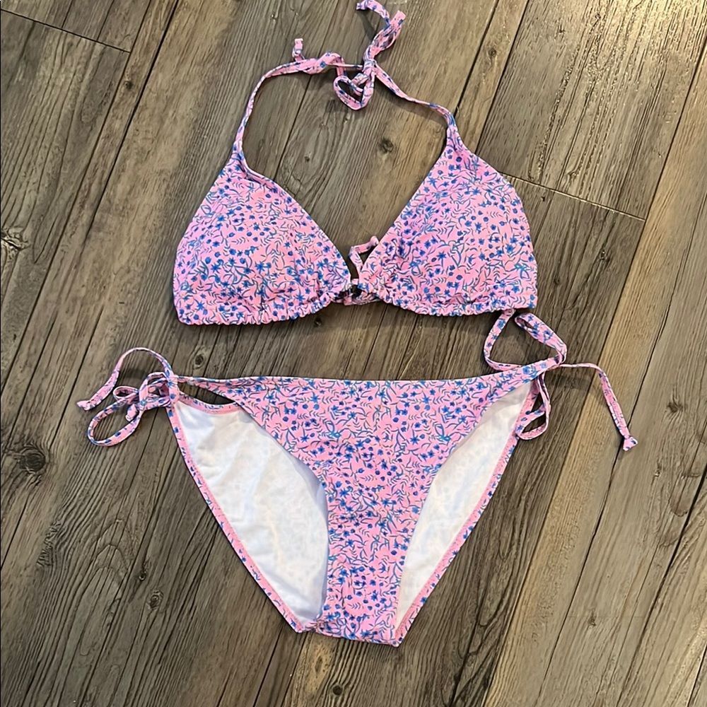 SHEIN Pink and Blue Bikini Set Floral Design